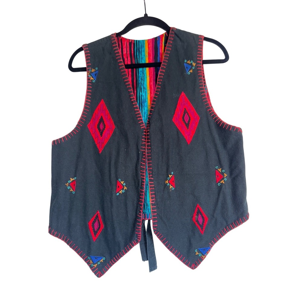 Vintage Woven Southwest Vest Boho Festival Western Ranchcore Layer S/M